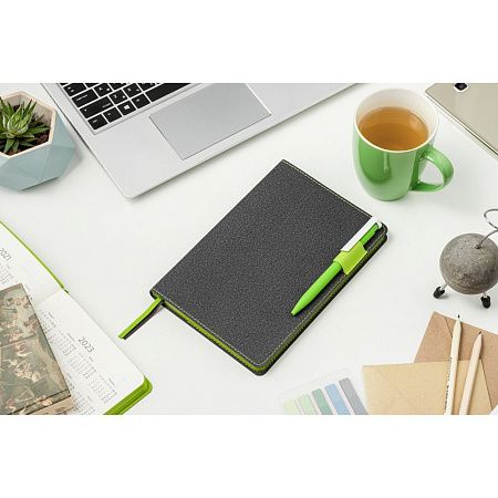 Ежедневник Flexy Freedom Ostende А5, темно-серый/салатовый, недатированный, в гибкой обложке