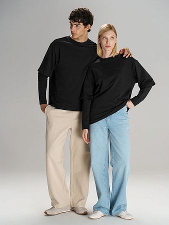 Футболка оверсайз с двойным рукавом Kosmos, черная, размер M/L