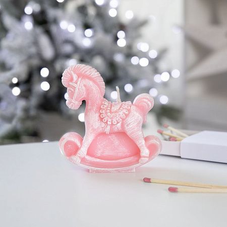 Свеча фигурная «Лошадка-качалка», розовая