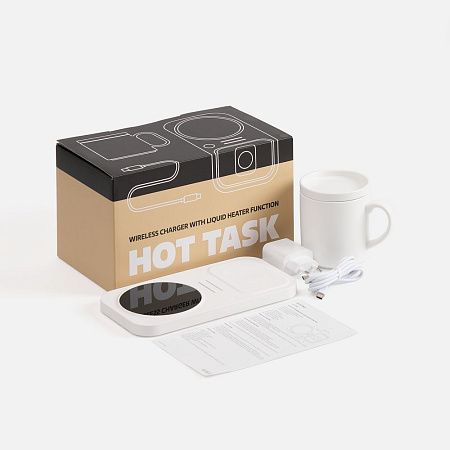 Беспроводное зарядное устройство с подогревом кружки Hot Task, белое