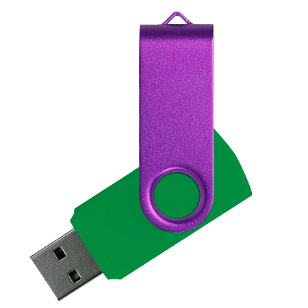 Флеш накопитель USB 2.0 Twister Сolor Mix 16GB, пластик Софт Тач/металл, зеленый/фиолетовый