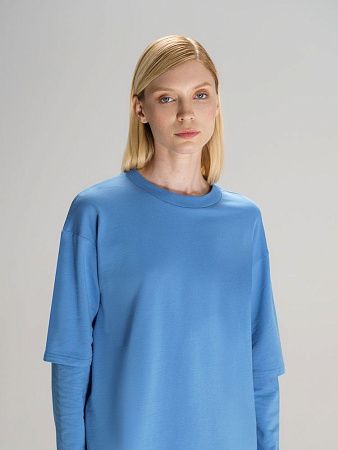 Футболка оверсайз с двойным рукавом Kosmos, синяя, размер XL/2XL