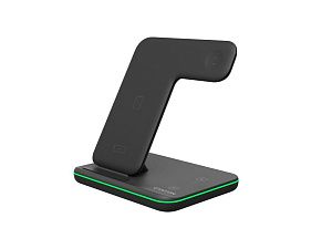 Беспроводное зарядное устройство для гаджетов "3-в-1" с технологией QI «WS-303», 15 Вт, цвет: черный