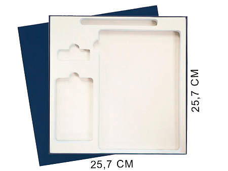 Коробка подарочная Solution Superior Linen, темно-синяя, 25,7x25,7, с вырубкой под ежедневник/ручку/флешку/пауэрбанк 7,0х11,7