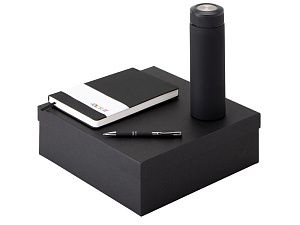 Подарочный набор "Color it" с блокнотом, металлической ручкой и термосом, цвет: черный