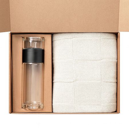 Подарочный набор Terso, Cella, бежевый (плед, термобутылка)