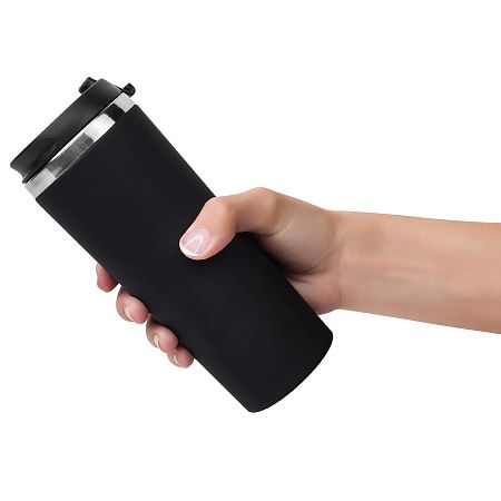 Термокружка KOMO SOFT COLOR 420мл. Черная с черной крышкой 6060.08