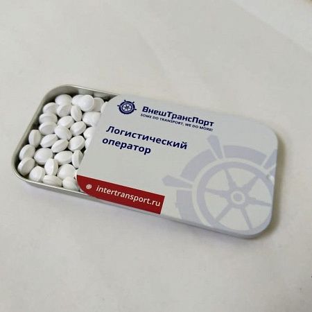 Баночка с конфетами драже с брендированием,Slide-Tin