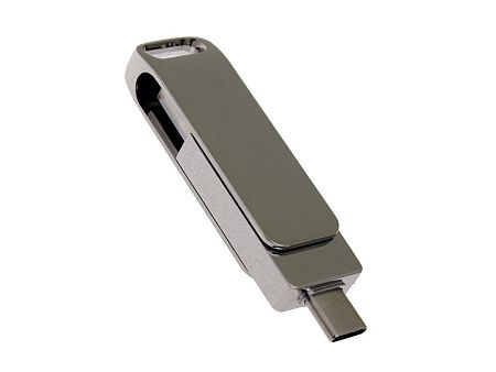 USB 2.0- флешка на 16 Гб с поворотным механизмом и дополнительным разъемом Type-C