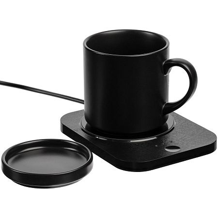 Кружка с подогревом и беспроводной зарядкой dualBase plus, черная