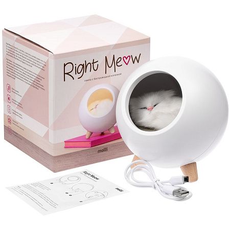 Беспроводная лампа-колонка Right Meow, розовая