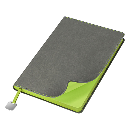 Ежедневник Flexy Latte Color А5, серый с салатовым срезом и салатовым форзацем, недатированный, в гибкой обложке