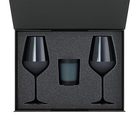 Подарочный набор свеча Enigma + 2 бокала для вина Sapphire в черной коробке