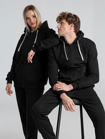Толстовка на молнии с капюшоном Unit Siverga Heavy, черная, размер XS