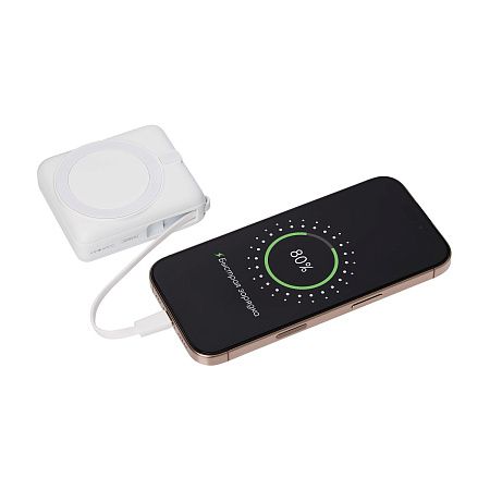 Внешний аккумулятор с подсветкой Риттер PD (Ritter PD) 10000mAh с функцией беспроводной зарядки 15W, белый