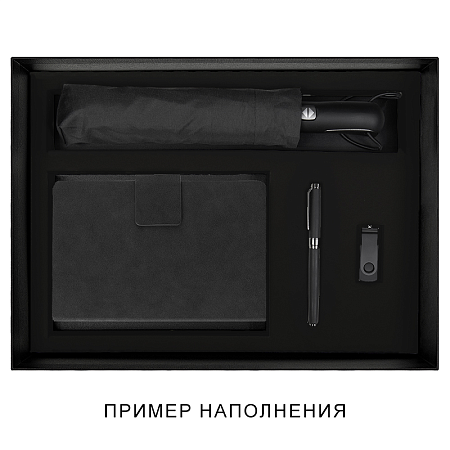 Подарочная коробка, размер 29,5x40,5x8 см, Solution Prestige Linen с магнитным клапаном, черная, с черным ложементом