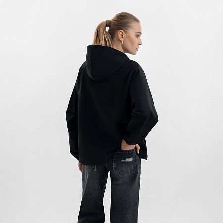 Ветровка (анорак) оверсайз унисекс RISSMAN, черная, размер XS/S