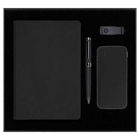 Набор подарочный Solution Prestige Quadro (ежедневник, внешний аккумулятор, флеш-накопитель, ручка), чёрный