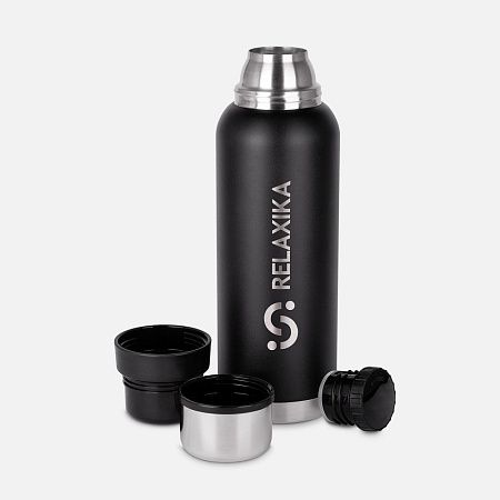 Термос Relaxika 1200 со стикерпаком, черный