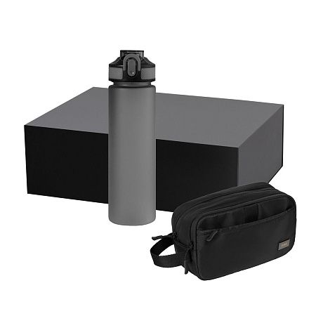 Подарочный набор Boston, Flip, черный (дорожная косметичка, бутылка)