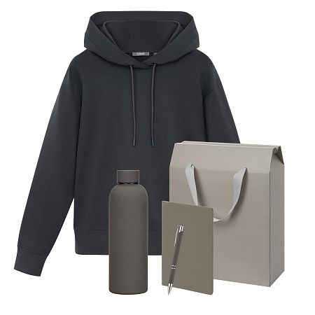 Набор с одеждой ALEX (худи, термобутылка, блокнот, ручка), серый, S