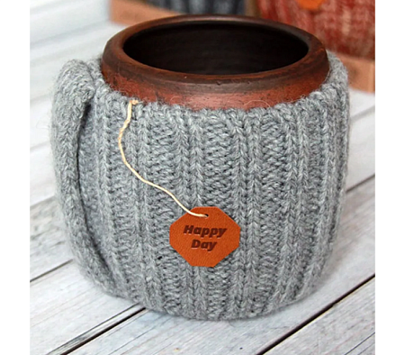 Керамическая кружка в вязаном чехле, ручная работа, 450 мл
