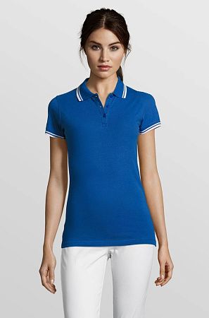 Рубашка поло женская Pasadena Women 200 с контрастной отделкой, ярко-синяя с белым, размер L