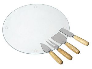 Набор для сыра со стеклянной доской «Gauda», цвет: прозрачный, натуральный, коричневый