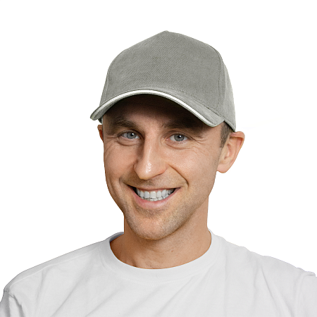 Кепка 5- панельная Salerno Heavy 350,  c белым сендвичем, серая