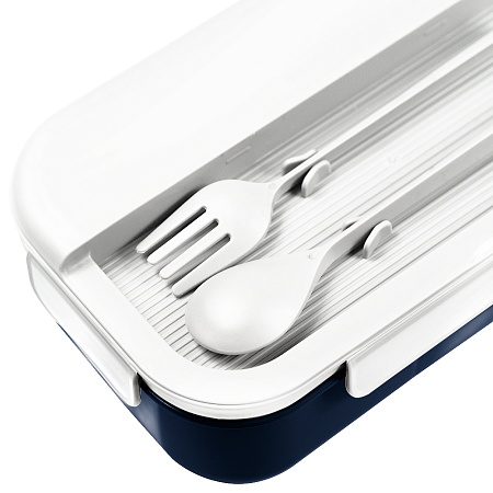 Герметичный контейнер для еды (ланч бокс)  BON VOYAGE, пластиковый, бело-темно-синий, 1100 мл.