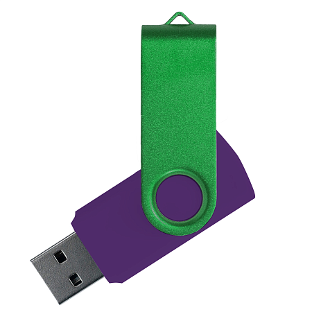 Флеш накопитель USB 2.0 Twister Сolor Mix 16GB, пластик Софт Тач/металл, фиолетовый/зеленый