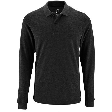 Рубашка поло мужская с длинным рукавом Perfect LSL Men, черный меланж, размер S