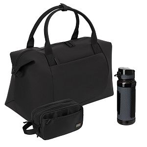 Подарочный набор Madrid Premium Sport, черный (бутылка, дорожная косметичка, дорожная сумка)