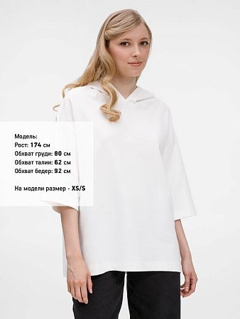 Футболка оверсайз унисекс с капюшоном Neofit, молочно-белая, размер XS/S