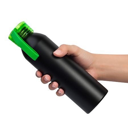 Бутылка для воды VIKING BLACK 650мл. Черная с салатовой крышкой 6142.15