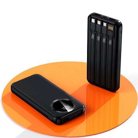 Зарядное устройство "Phantom" 10000 mAh с 4мя встроенными кабелями и цифровым индикатором заряда