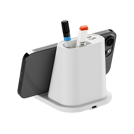 Настольный органайзер  15 Watt Fast Charge   c беспроводной зарядкой, вентилятором и лампой, черный