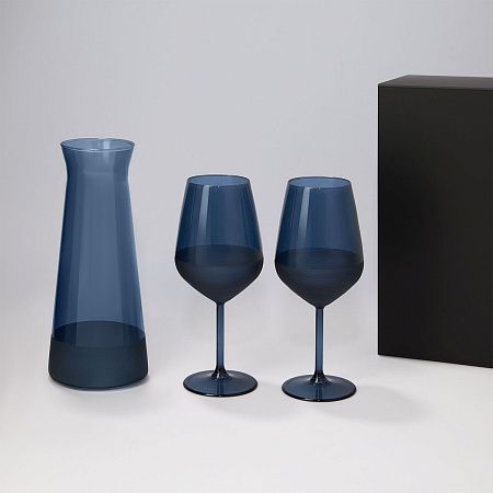 Подарочный набор декантер + 2 бокала для вина Sapphire в черной коробке